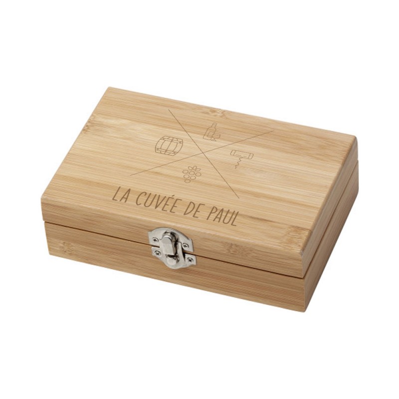 Coffret 3 accessoires à vin en bambou - Cadeau personnalisable coffret sommelier - Modèle Cuvée Coffret 3 accessoires à vin en bambou - Cadeau personnalisable coffret sommelier - Modèle Cuvée