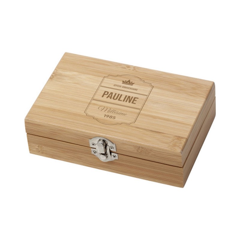 Coffret 3 accessoires à vin en bambou - Cadeau personnalisable coffret sommelier - Modèle Label Coffret 3 accessoires à vin en bambou - Cadeau personnalisable coffret sommelier - Modèle Label