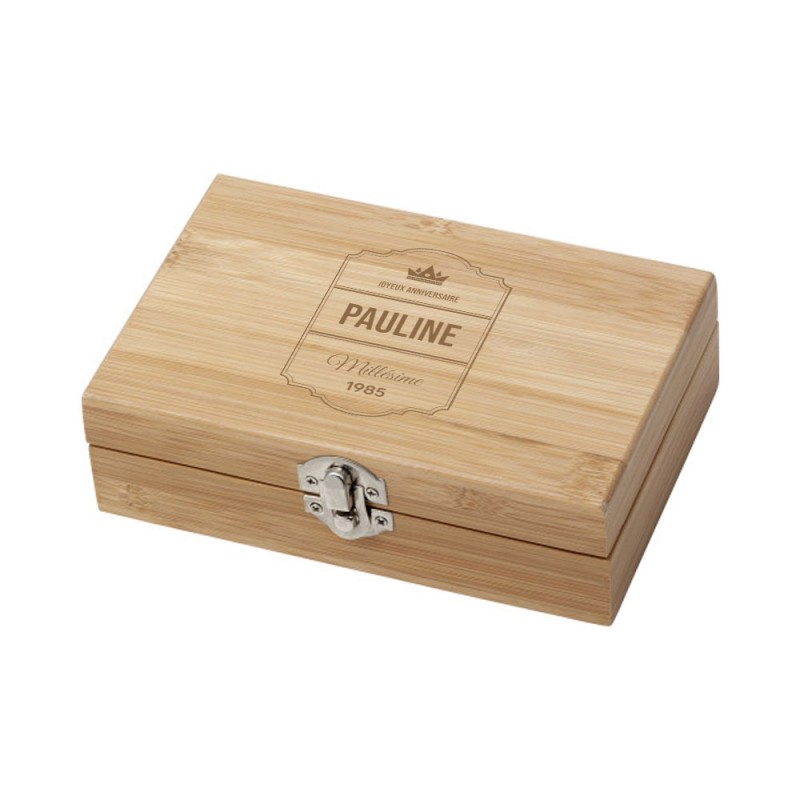 Coffret 3 accessoires à vin en bambou - Cadeau personnalisable coffret sommelier - Modèle Label
