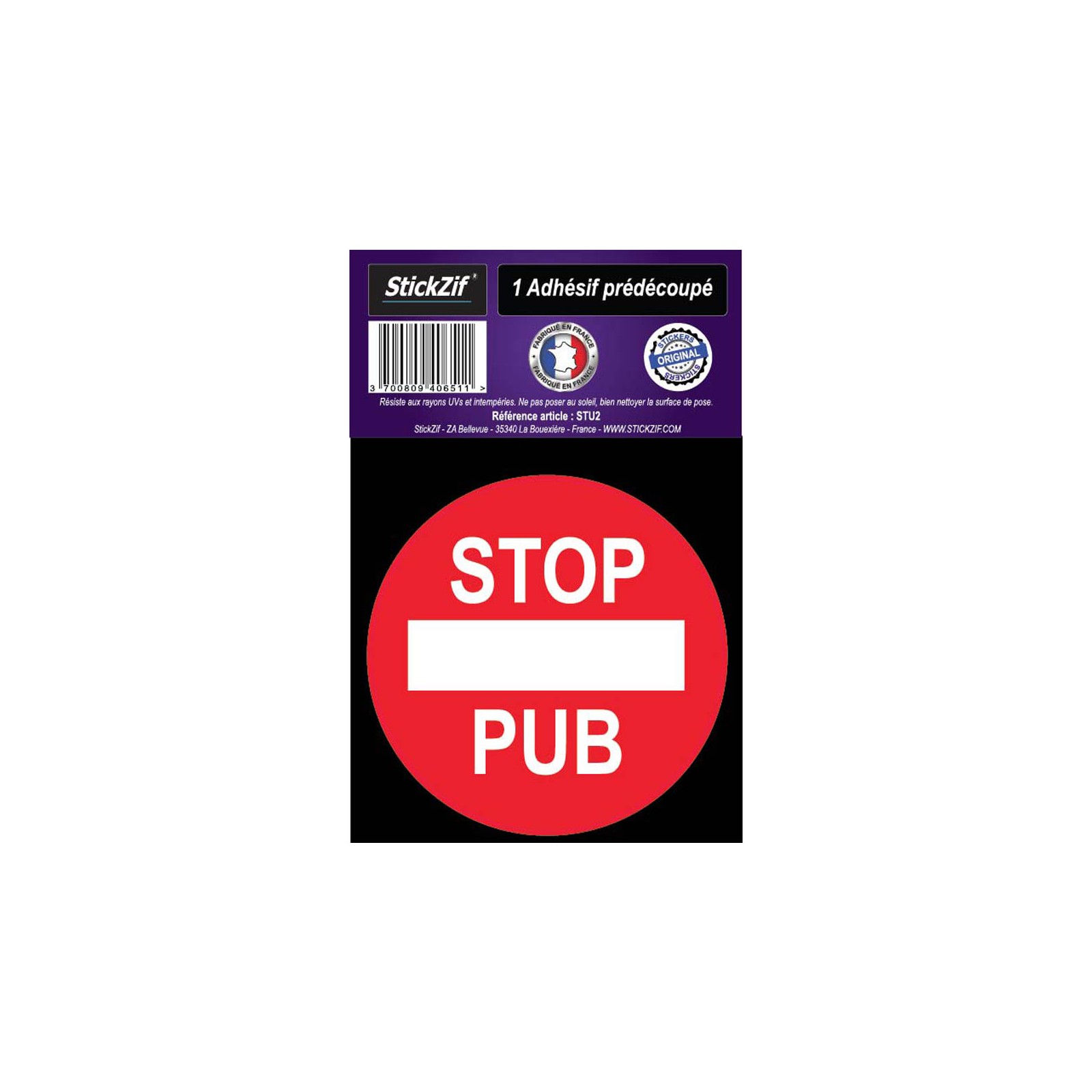 Autocollant stickers adhésif STOP PUB pour boite aux lettres - Format rond diamètre 7 cm