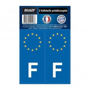 2 autocollants stickers plaque immatriculation pays France Europe couleur bleu - Identifiant plaque Europe