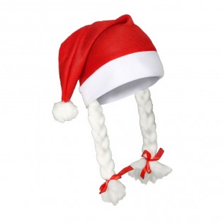 Bonnet chapeau Mère Noël avec tresses à personnaliser avec un prénom - Déguisement Noël