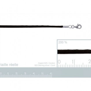 Cordon Noir Satin Argent - longueur 45cm