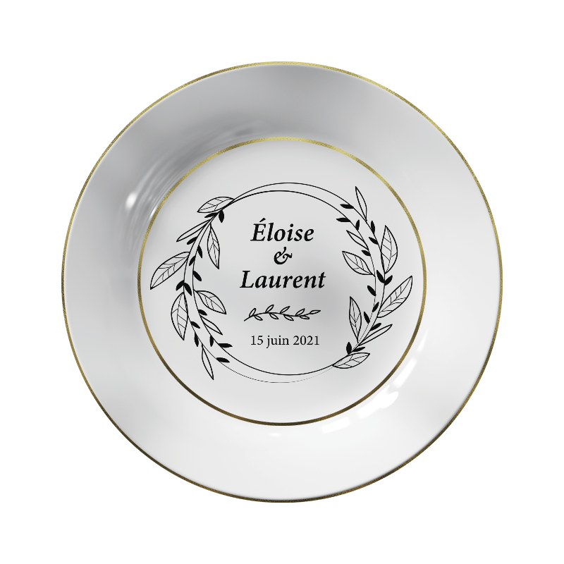 Assiette personnalisée céramique liseret couleur Or Assiette personnalisée céramique liseret couleur Or