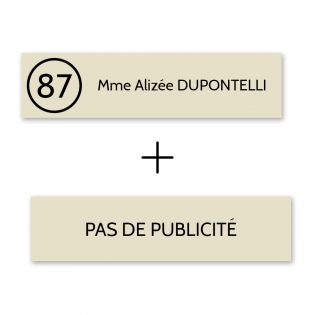 Plaque boîte aux lettres Decayeux NOM - NUMÉRO + Plaque STOP PUB | 1 ligne