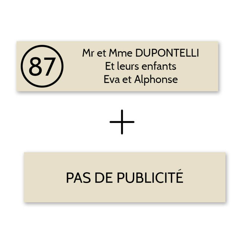 Plaque boîte aux lettres Decayeux NOM - NUMÉRO + Plaque STOP PUB | 3 lignes Plaque boîte aux lettres Decayeux NOM - NUMÉRO + Plaque STOP PUB | 3 lignes
