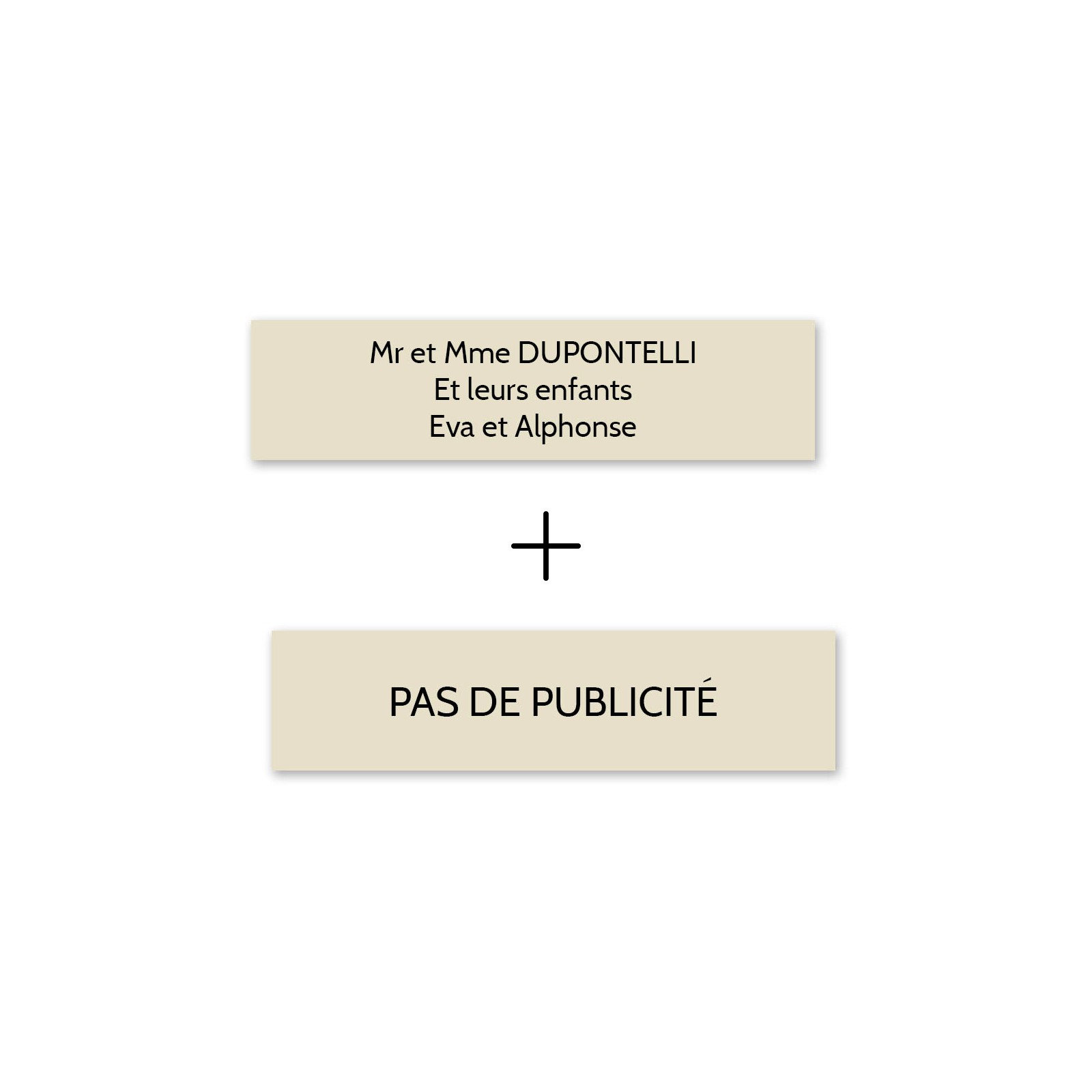 Plaque boîte aux lettres Decayeux NOM + PLAQUE STOP PUB | 3 lignes